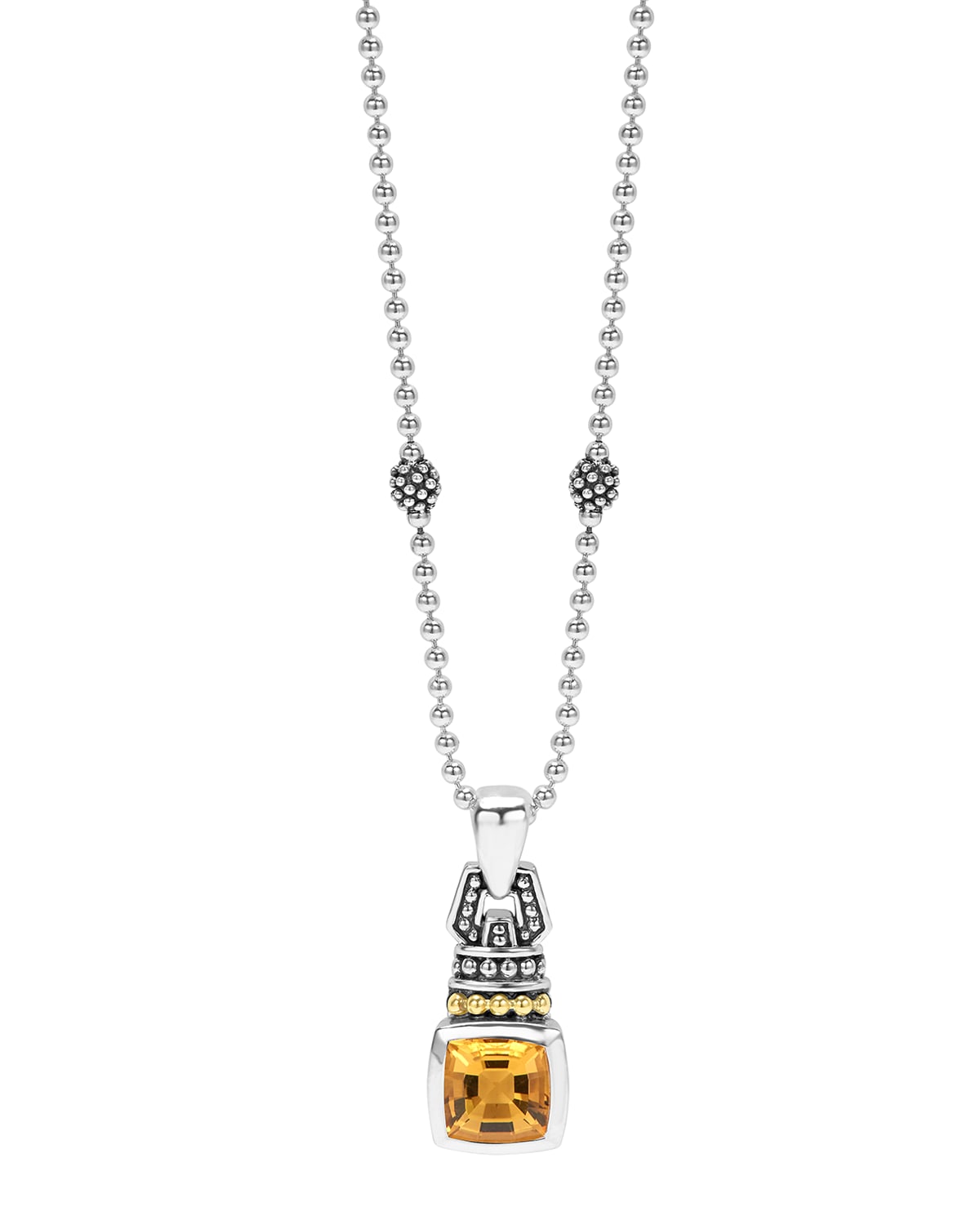 Lagos 18k Gold And Sterling Silver Caviar Color Necklace With Citrine, 16 In Citrine
