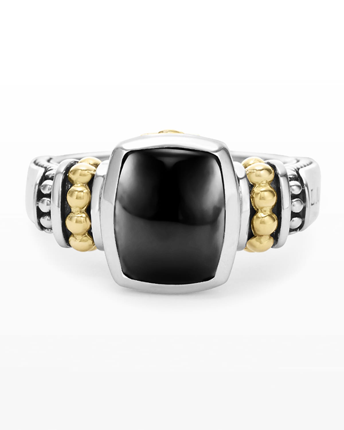 Lagos 18k Gold And Sterling Silver Caviar Color Small Onyx Small Ring In Onyx