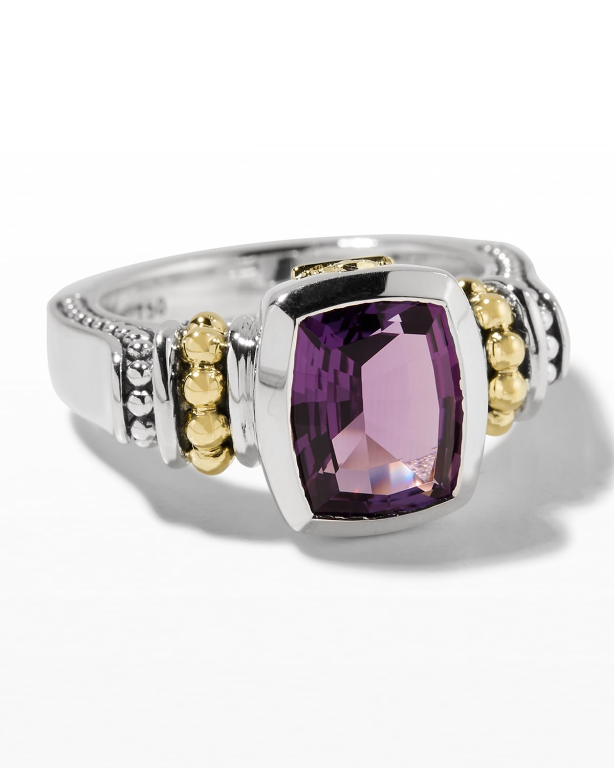 Lagos 18k Gold And Sterling Silver Caviar Color Small Amethyst Ring In Amethyst