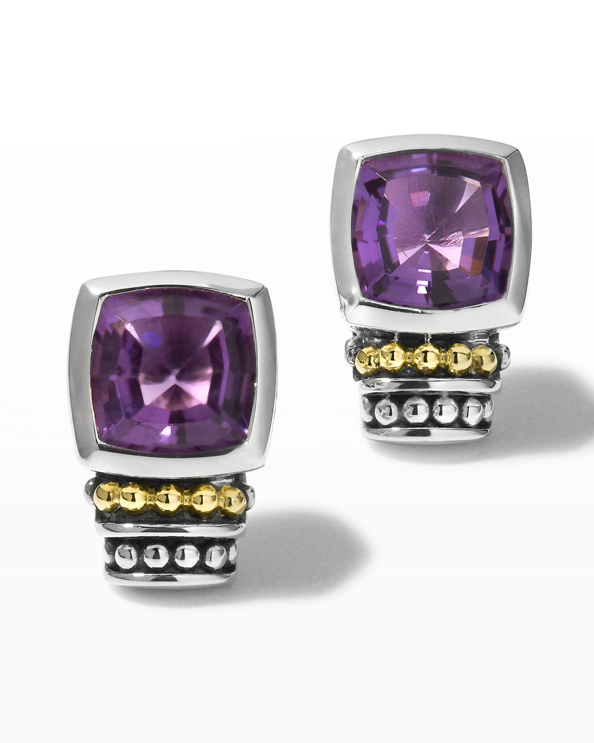 Lagos 18k Gold And Sterling Silver Caviar Color Stud Earrings With Amethyst In Amethyst