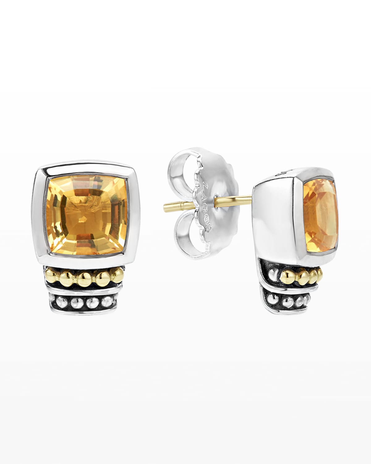 Lagos 18k Gold And Sterling Silver Caviar Color Citrine Stud Earrings In Citrine
