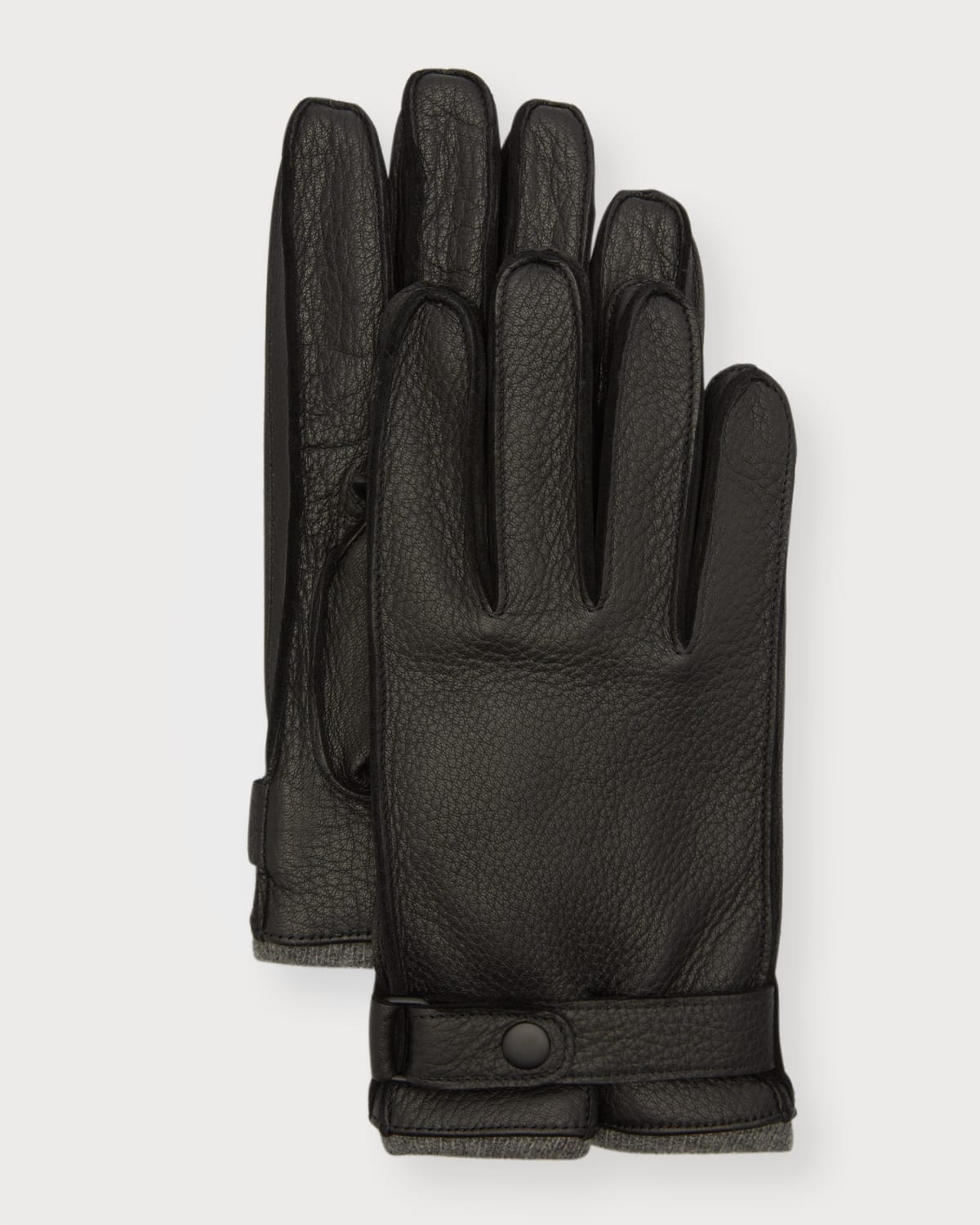Portolano Cashmere-lined Leather Gloves With Snap In Blk/mh Gry