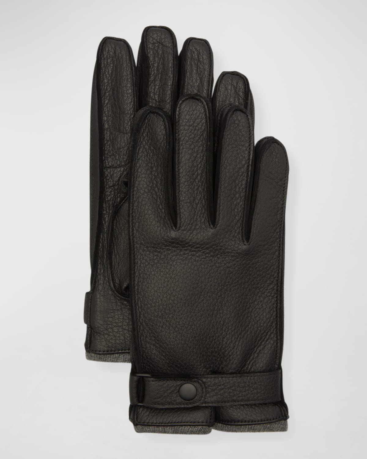 Cashmere-Lined Leather Gloves with Snap