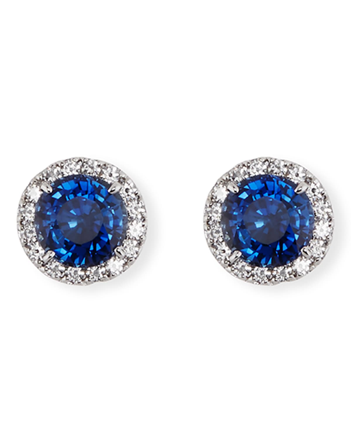 Fantasia By Deserio Blue & White Cz Round Halo Stud Earrings