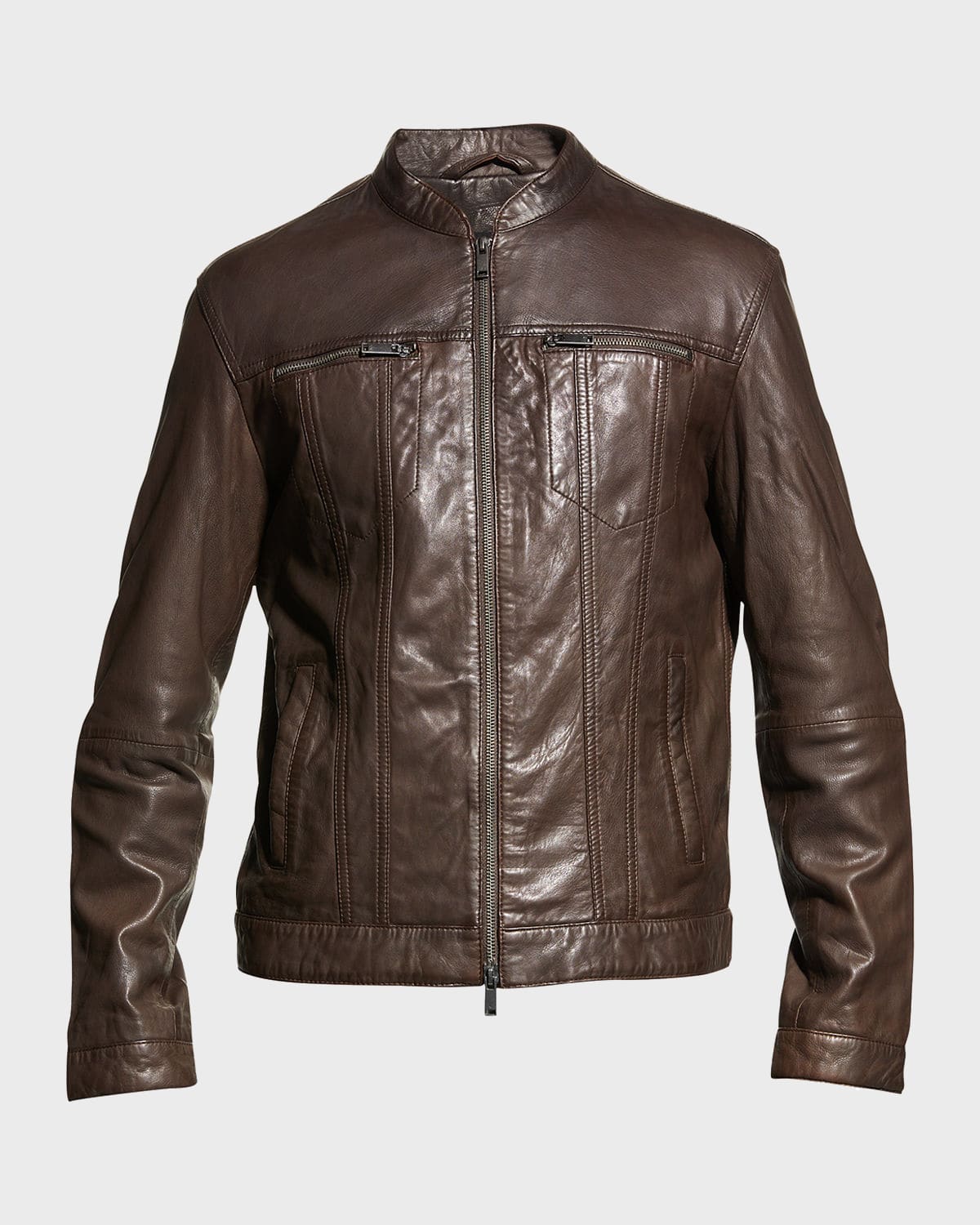 John varvatos band collar leather jacket hotsell