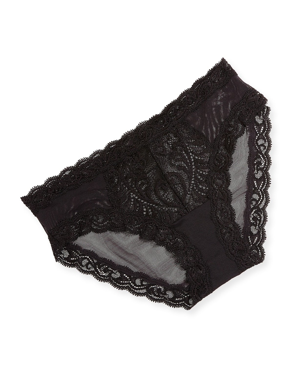 Shop Natori Feathers Lace-trim And Mesh Hipster Briefs In Black