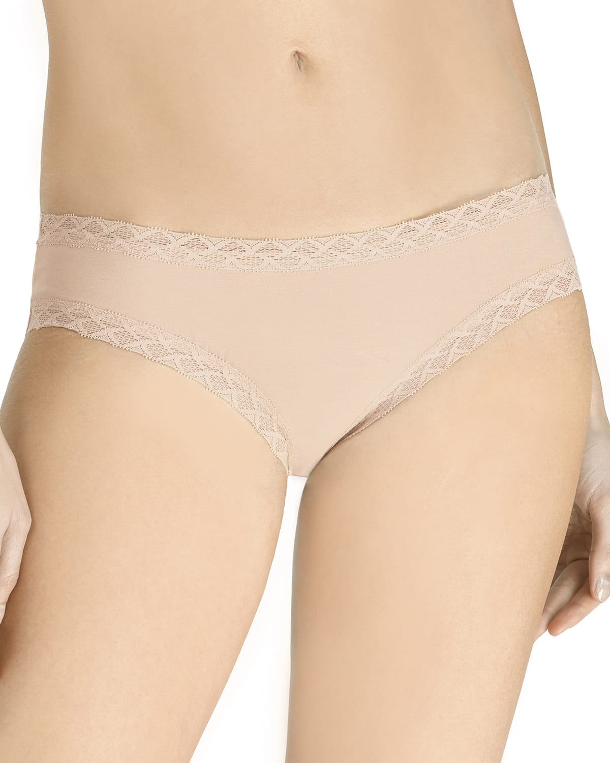 Shop Natori Bliss Lace-trim Bikini Briefs In Cafe