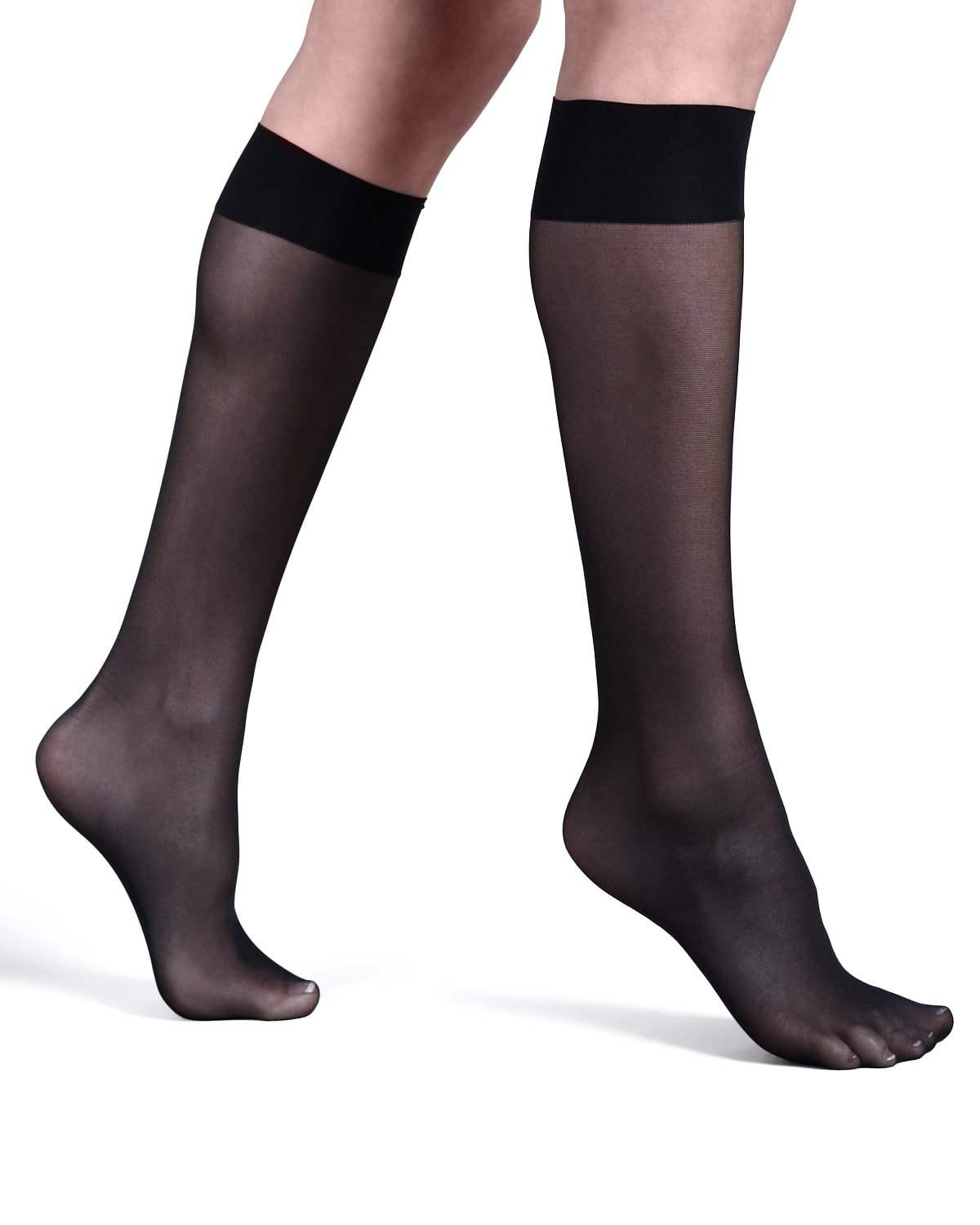 Shop Wolford Satin Touch Sheer Knee-highs In Black