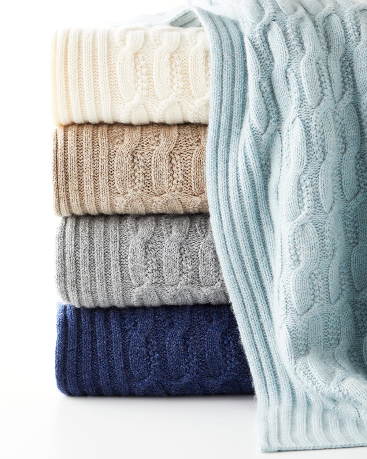 Shop Sofia Cashmere Seed-stitch Cable Throw In Neutral Pattern
