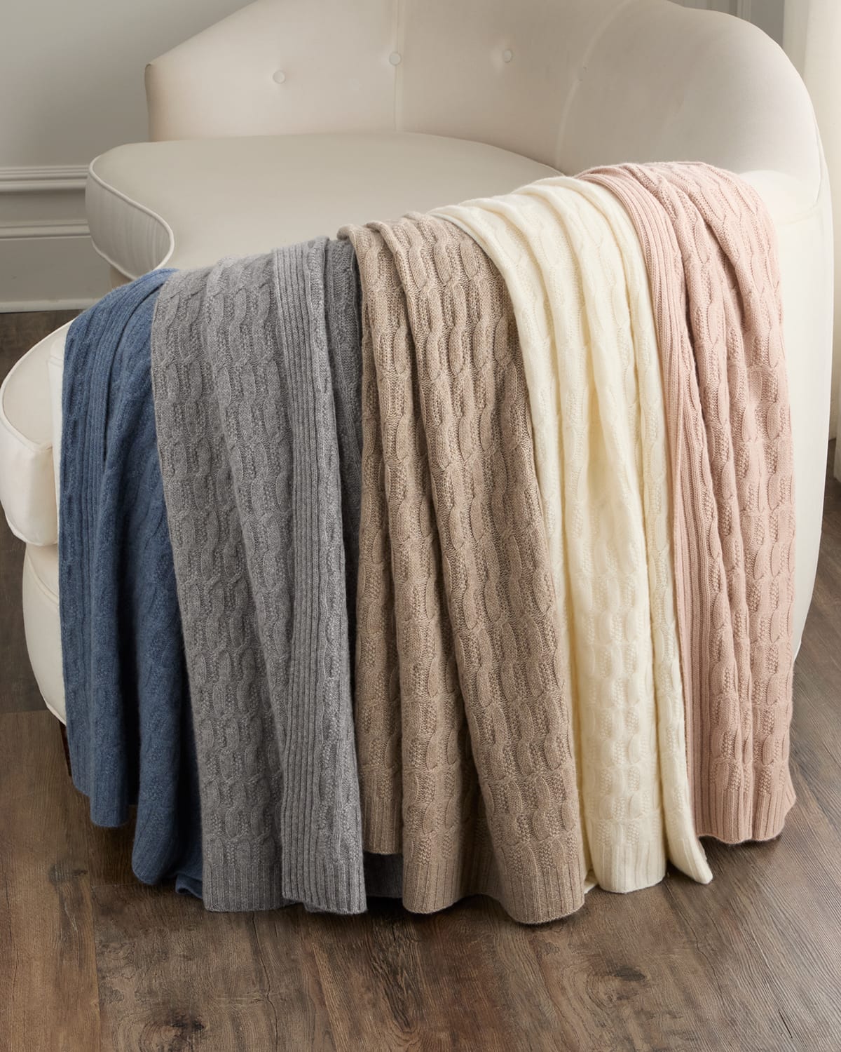Sofia Cashmere Seed-stitch Cable Throw In Gray