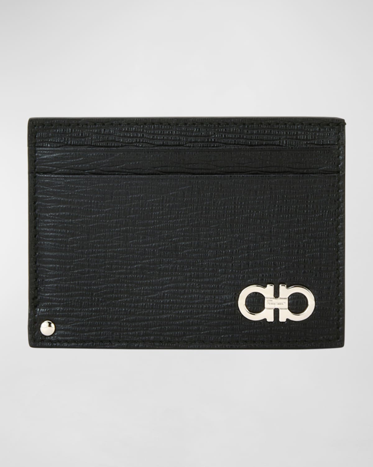 Men's Revival Gancini Leather Card Case with Flip-Out ID Window, Black/Red