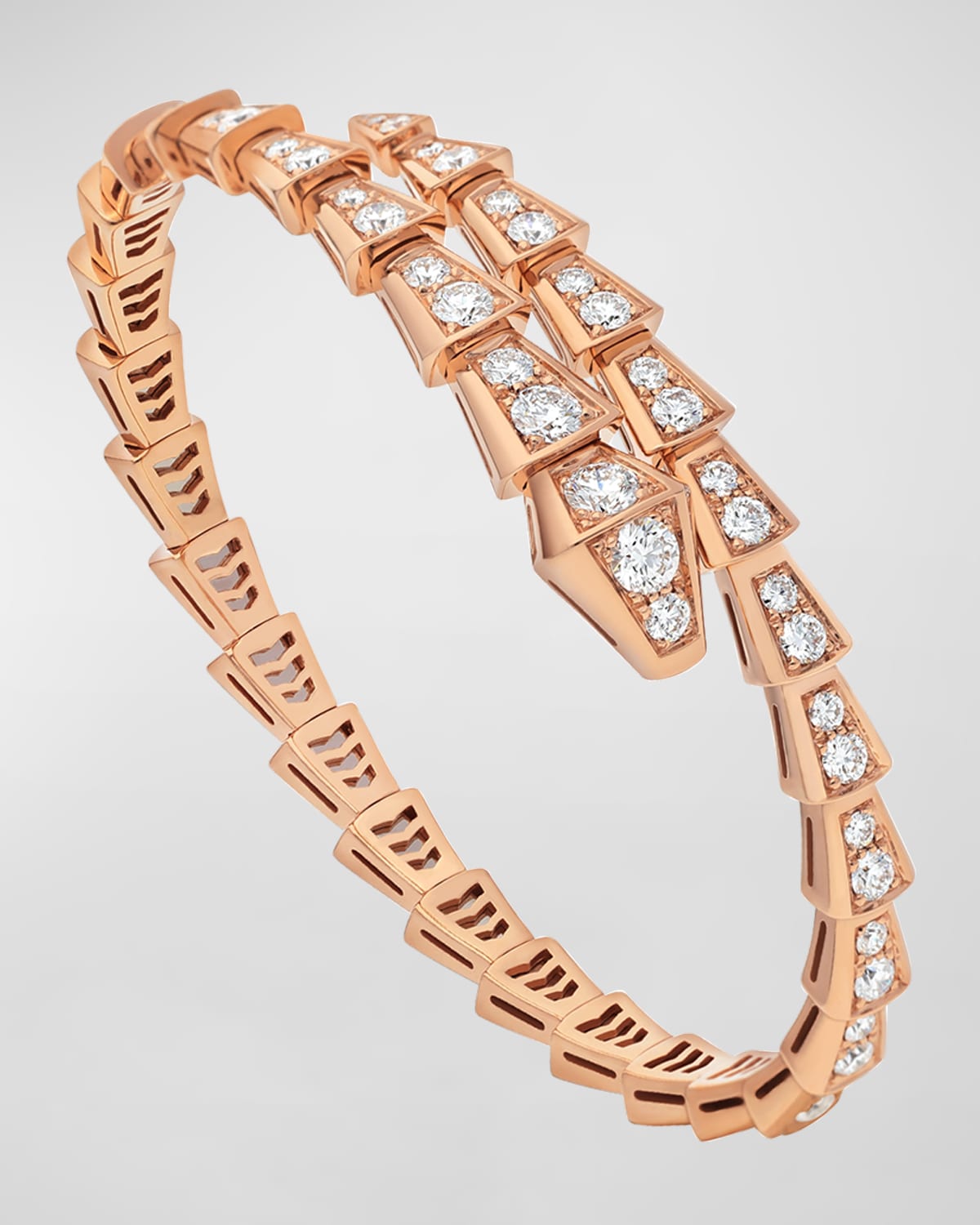 Serpenti 18k Rose Gold Diamond Bypass Bangle, Size S