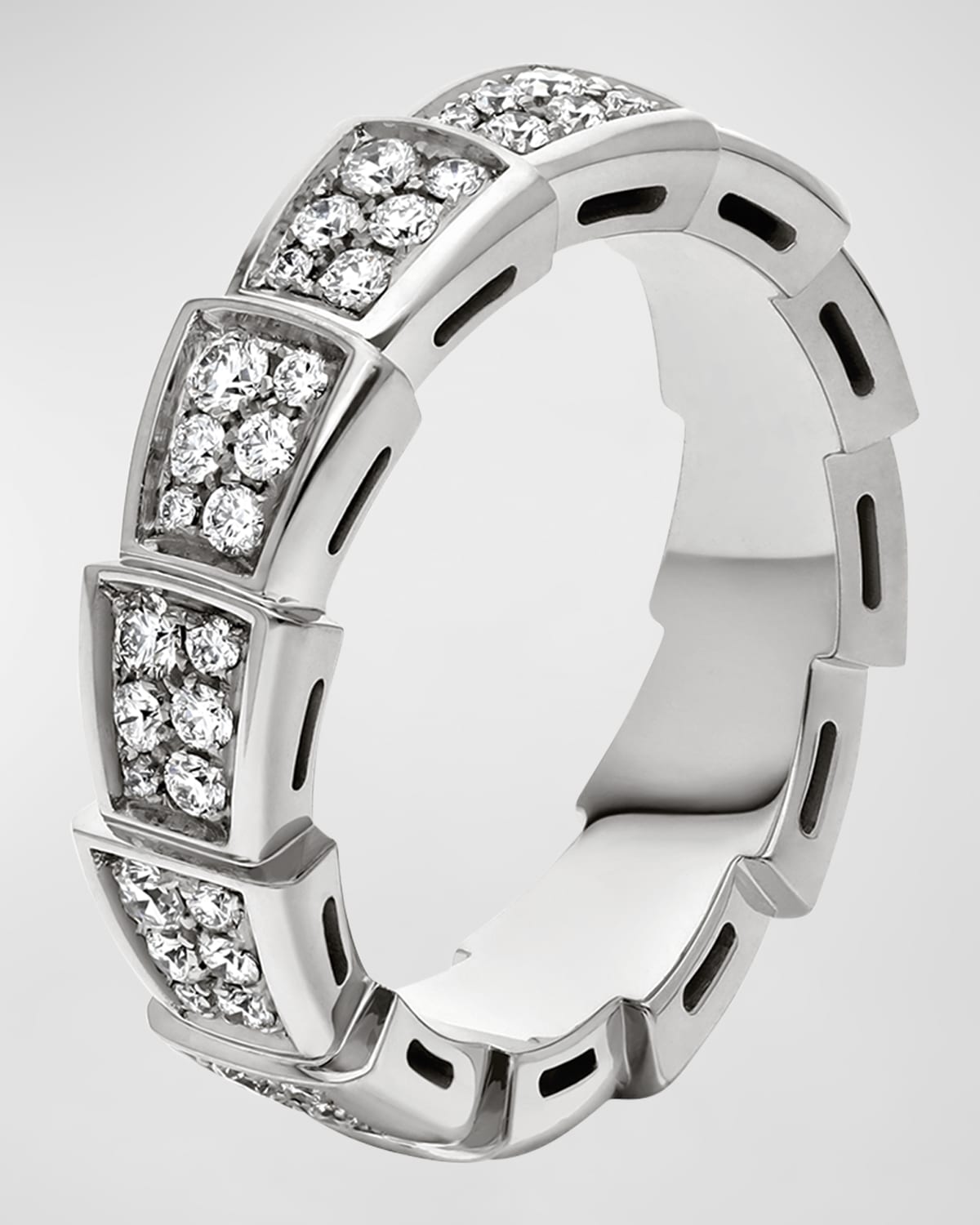 Serpenti Viper Ring in 18k White Gold and Diamonds, Size 54