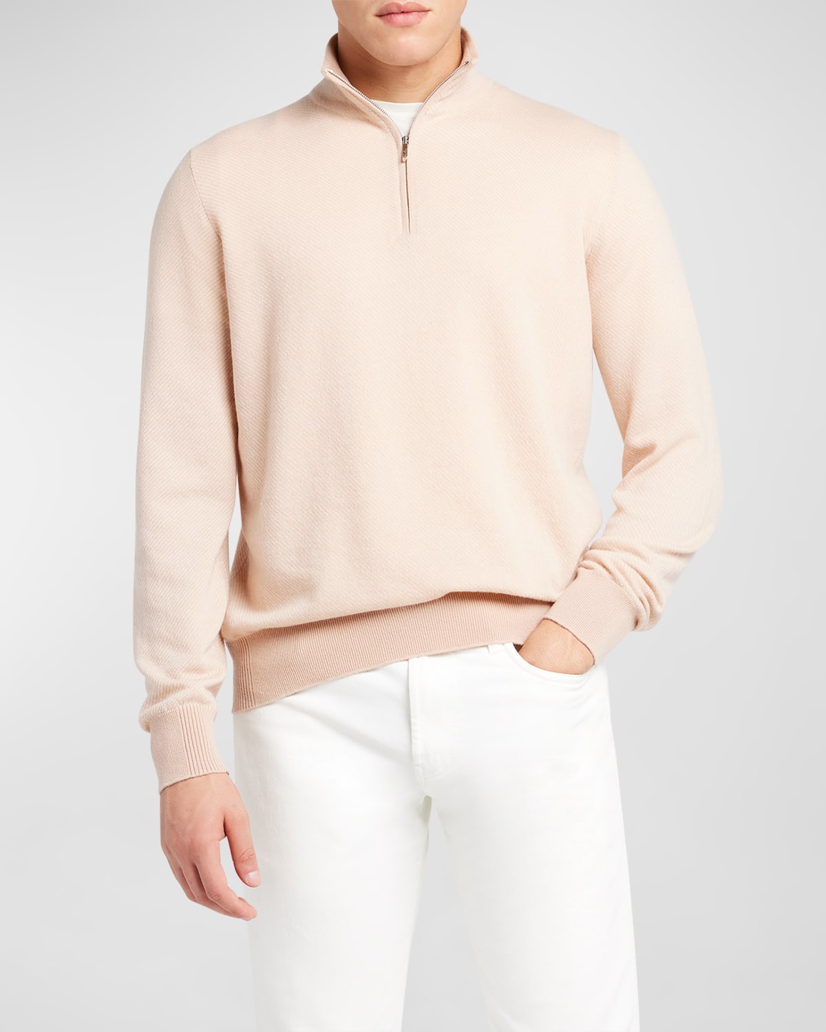 Shop Loro Piana Men's Roadster 1/4-zip Cashmere Sweater In Pink Loto/tapio