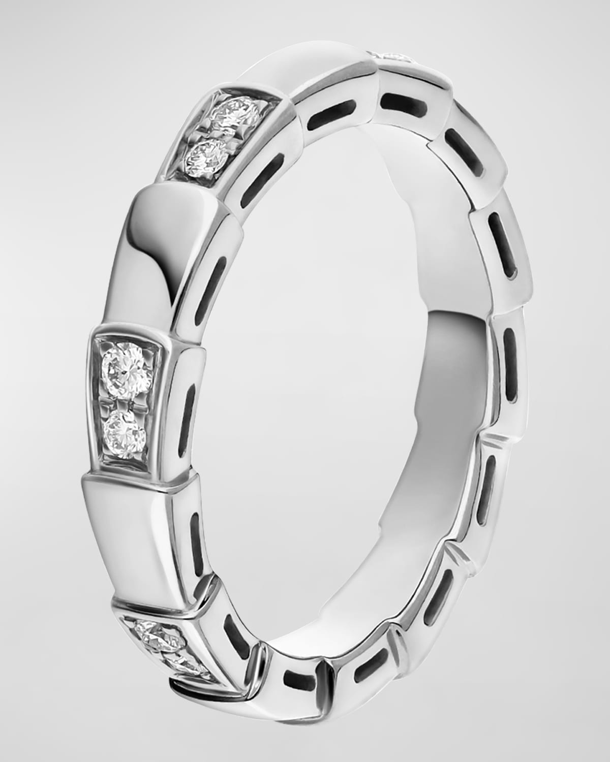Serpenti Viper Ring in 18k White Gold and Diamonds, Size 54