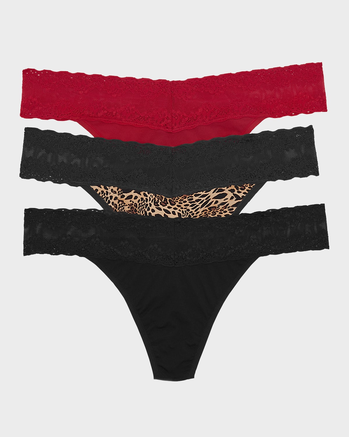 Natori Bliss Perfection Lace Trim Thong In Strawberry Coal