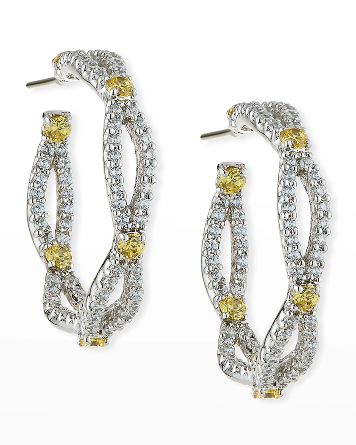 Fantasia By Deserio Open Weave Yellow & White Cz Hoop Earrings