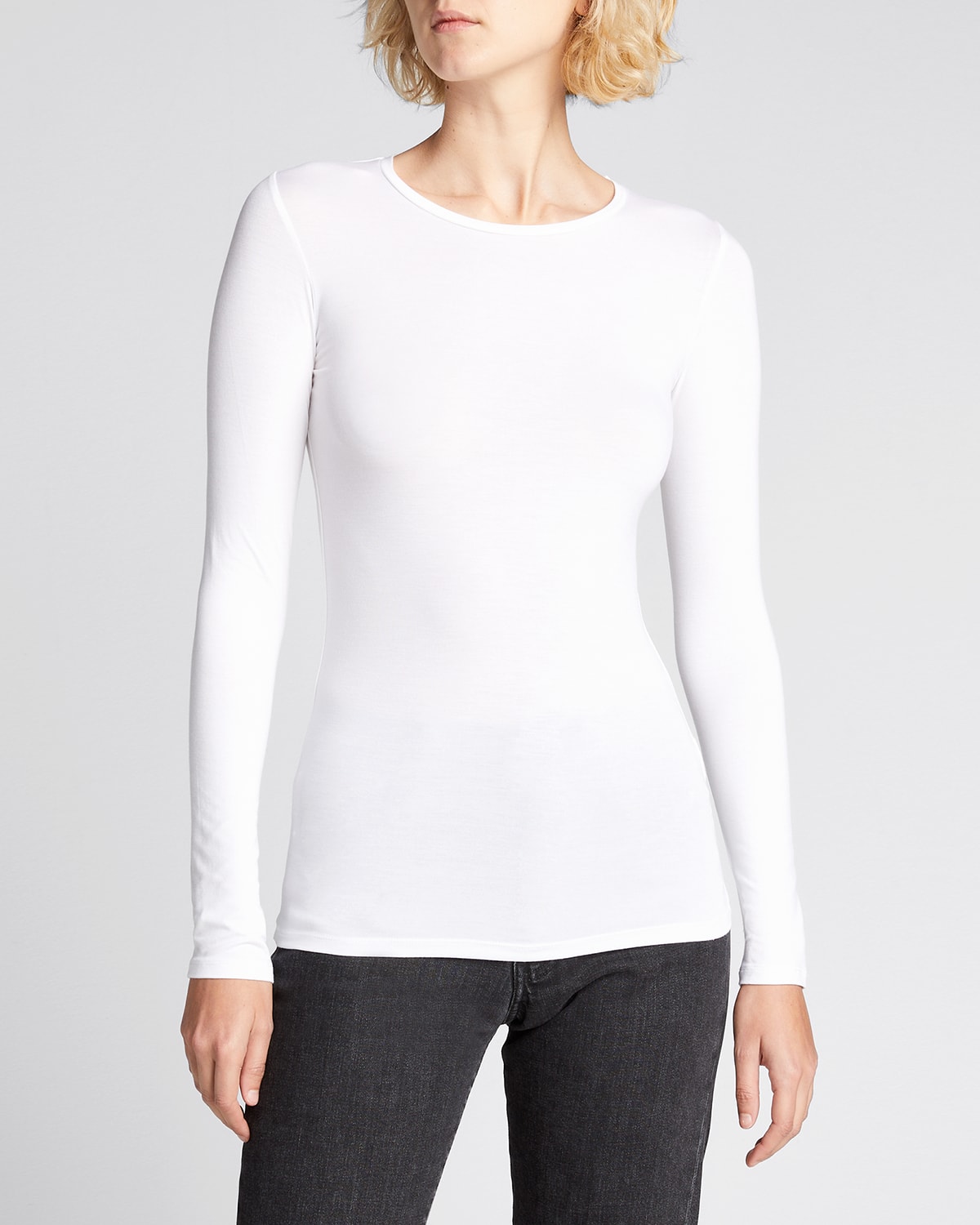 MAJESTIC SOFT TOUCH FLAT-EDGE LONG-SLEEVE CREWNECK TOP
