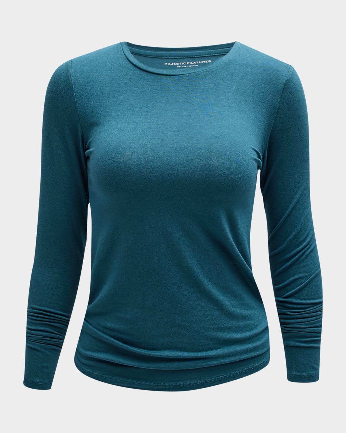 Majestic Soft Touch Flat-edge Long-sleeve Crewneck Top In Haute Mer