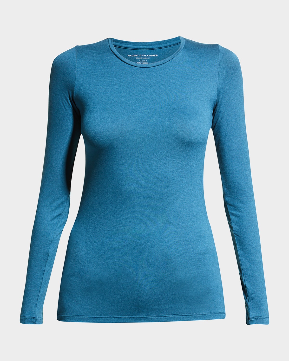 Majestic Soft Touch Flat-edge Long-sleeve Crewneck Top In 452 Rose The