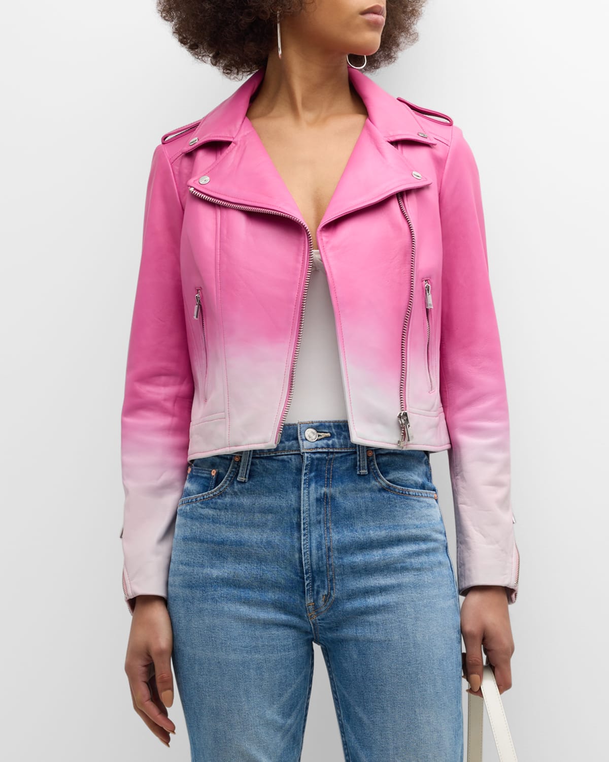 Shop Lamarque Classic Leather Biker Jacket In Pink Ombre
