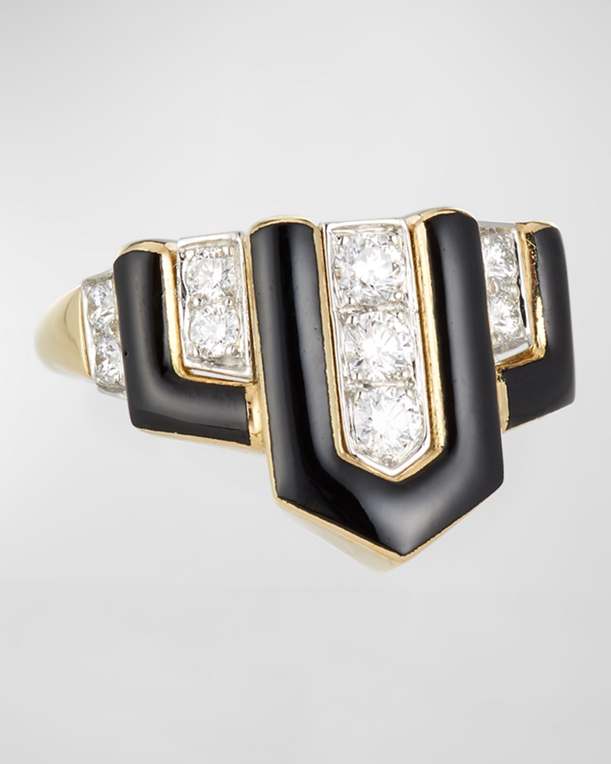 Geometric Black Enamel & Diamond Ring, Size 6.25