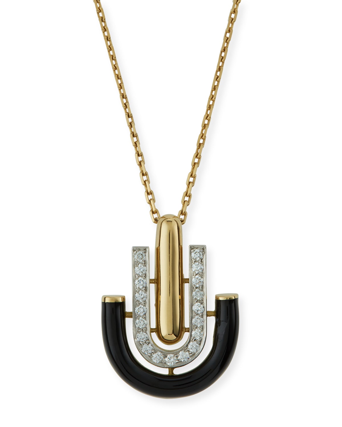 "Motif" Black Enamel & Diamond Unity Pendant Necklace