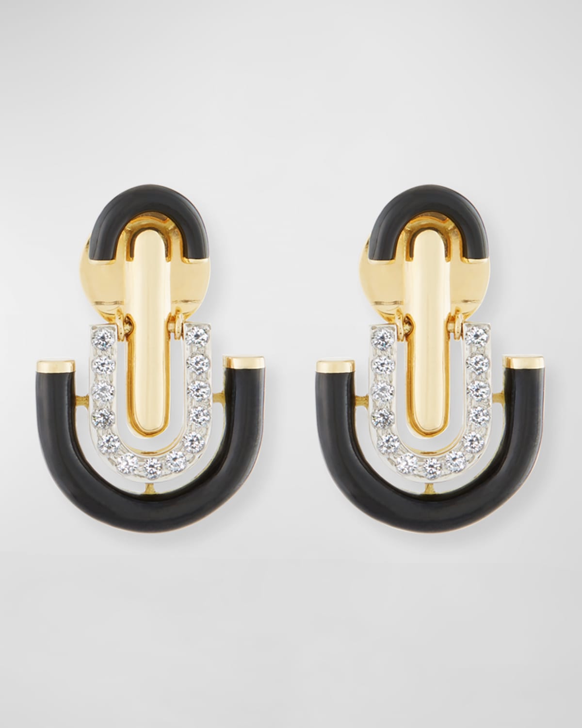 David Webb Black Enamel & Diamond Unity Earrings