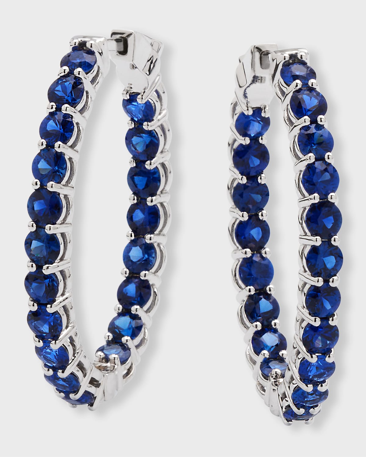 NM Diamond Collection 18k White Gold Medium Blue Sapphire Hoop Earrings