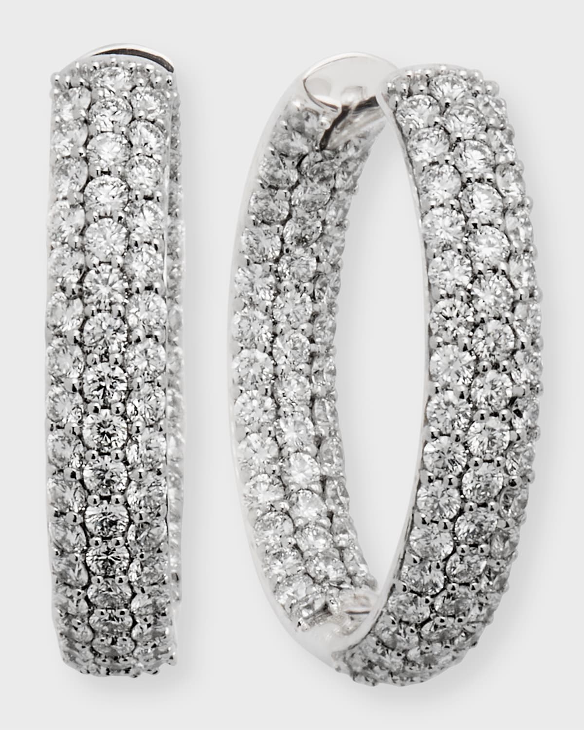 25mm Pave Diamond Hoop Earrings, 3.04tcw, 1"L