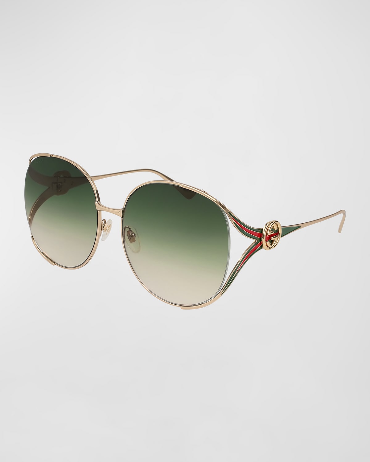 Shop Gucci Oversized Oval Gg Sunglasses In Green / Gold
