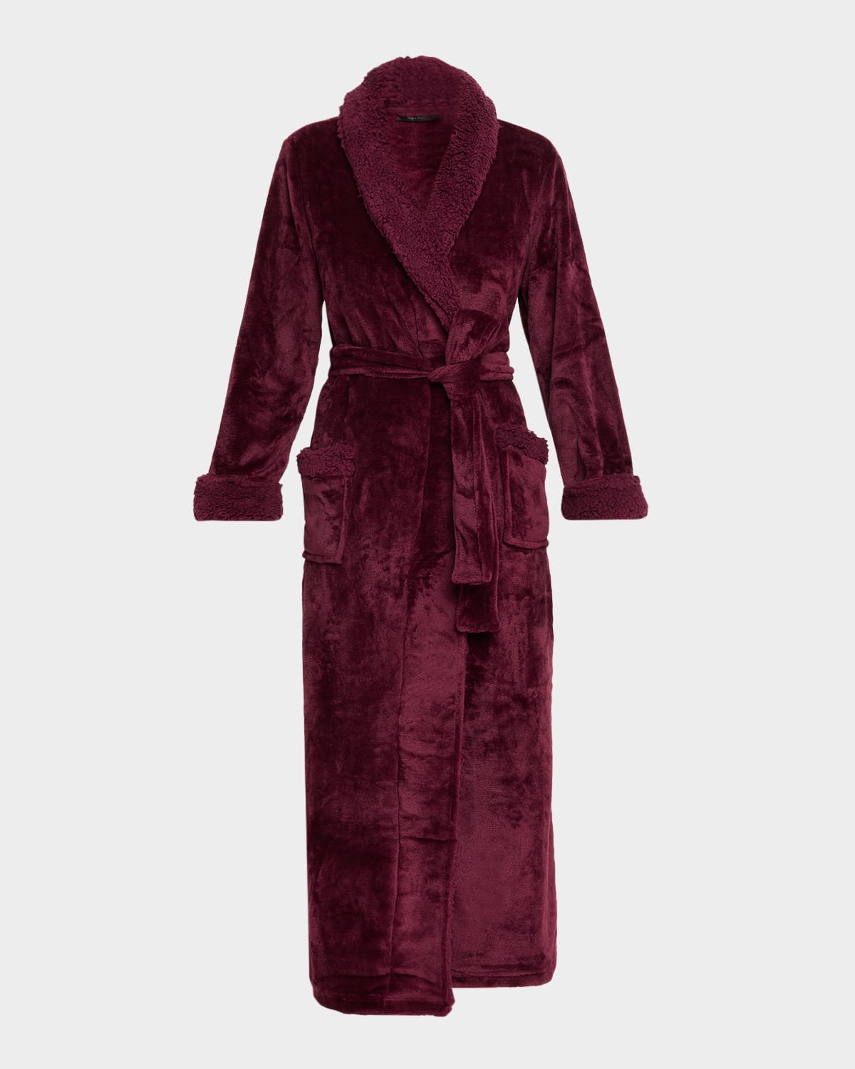 Natori Long Plush Robe In Burgundy