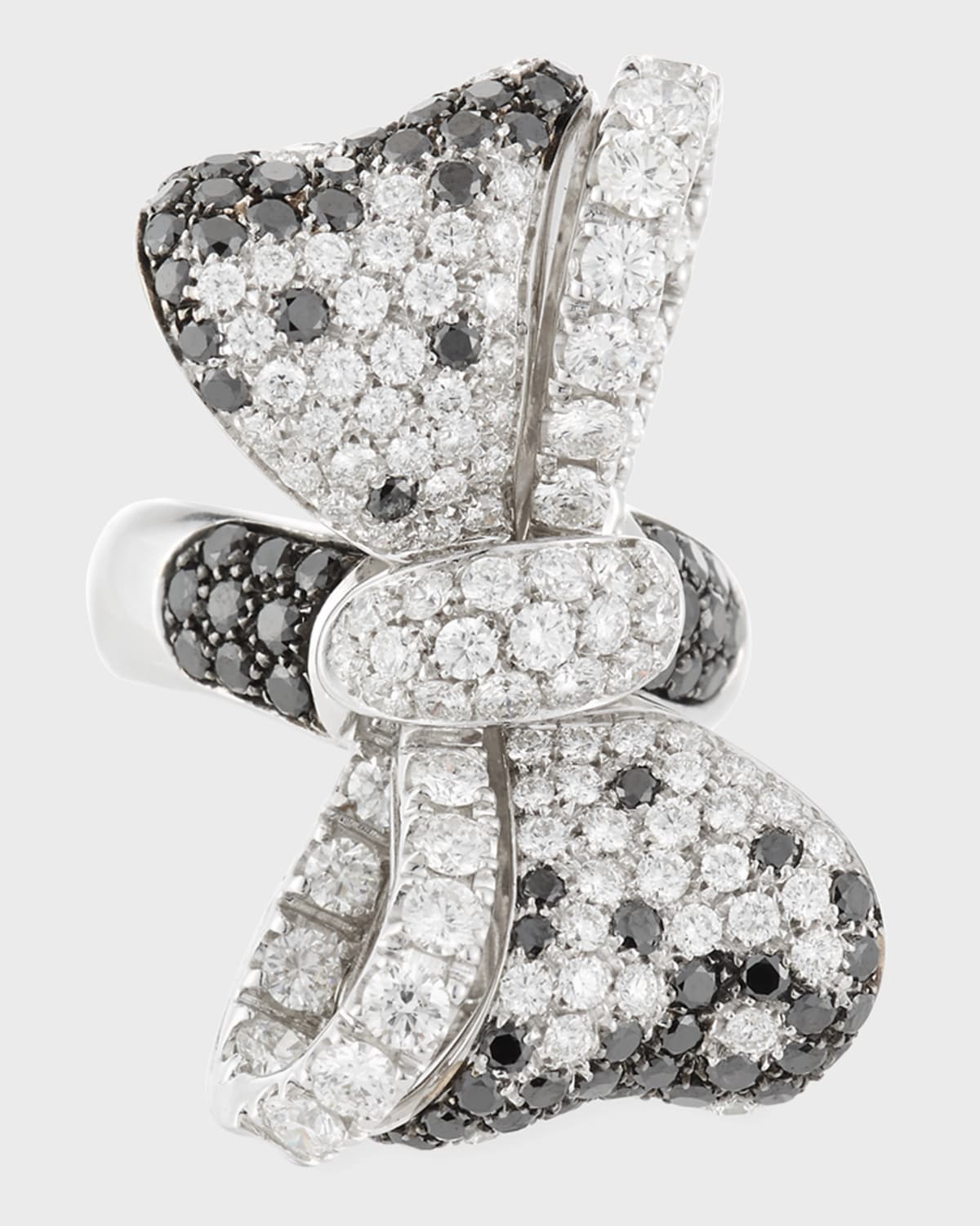 White & Black Diamond Bow Tie Ring, Size 7