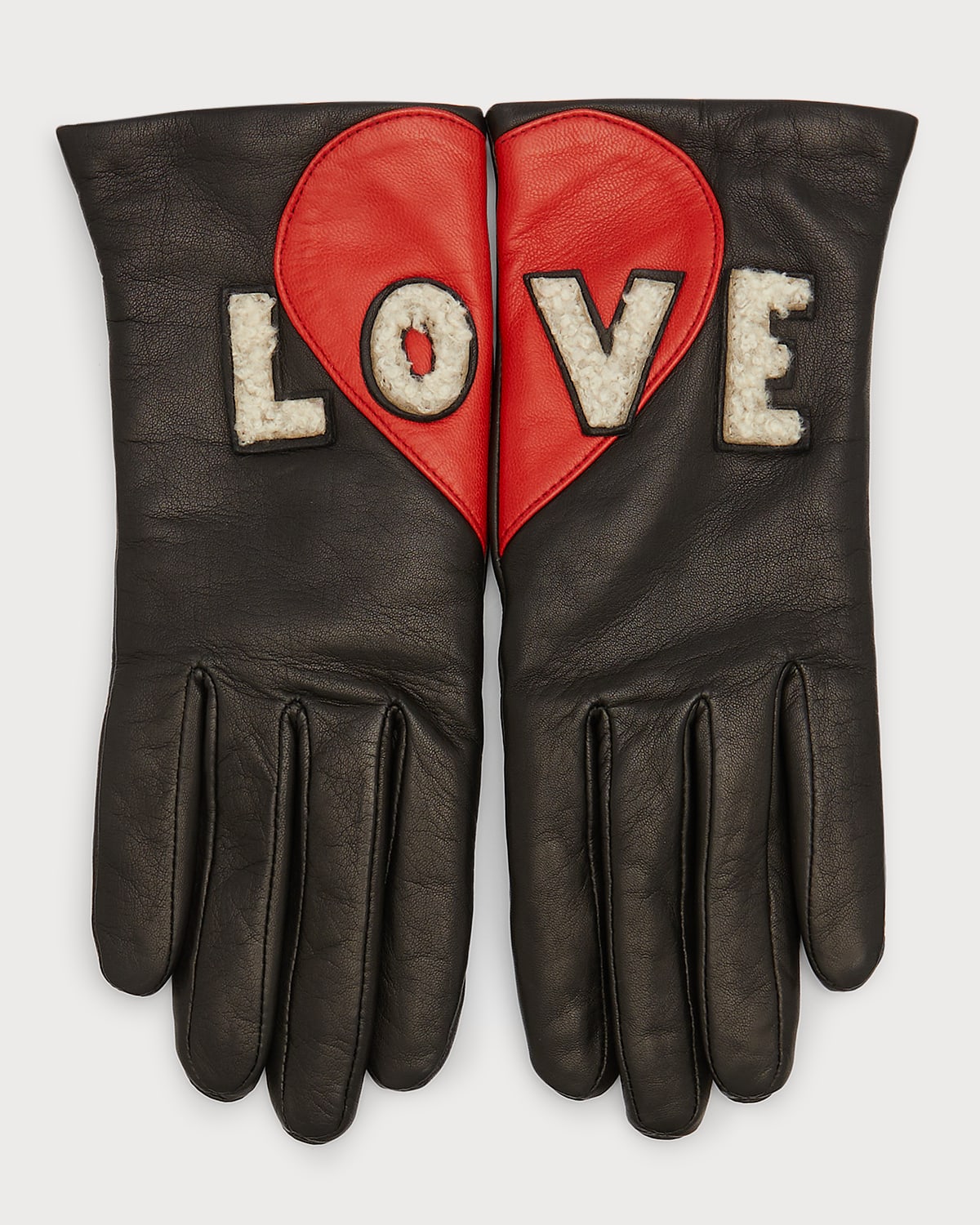 Agnelle Love Leather Gloves In Black/red