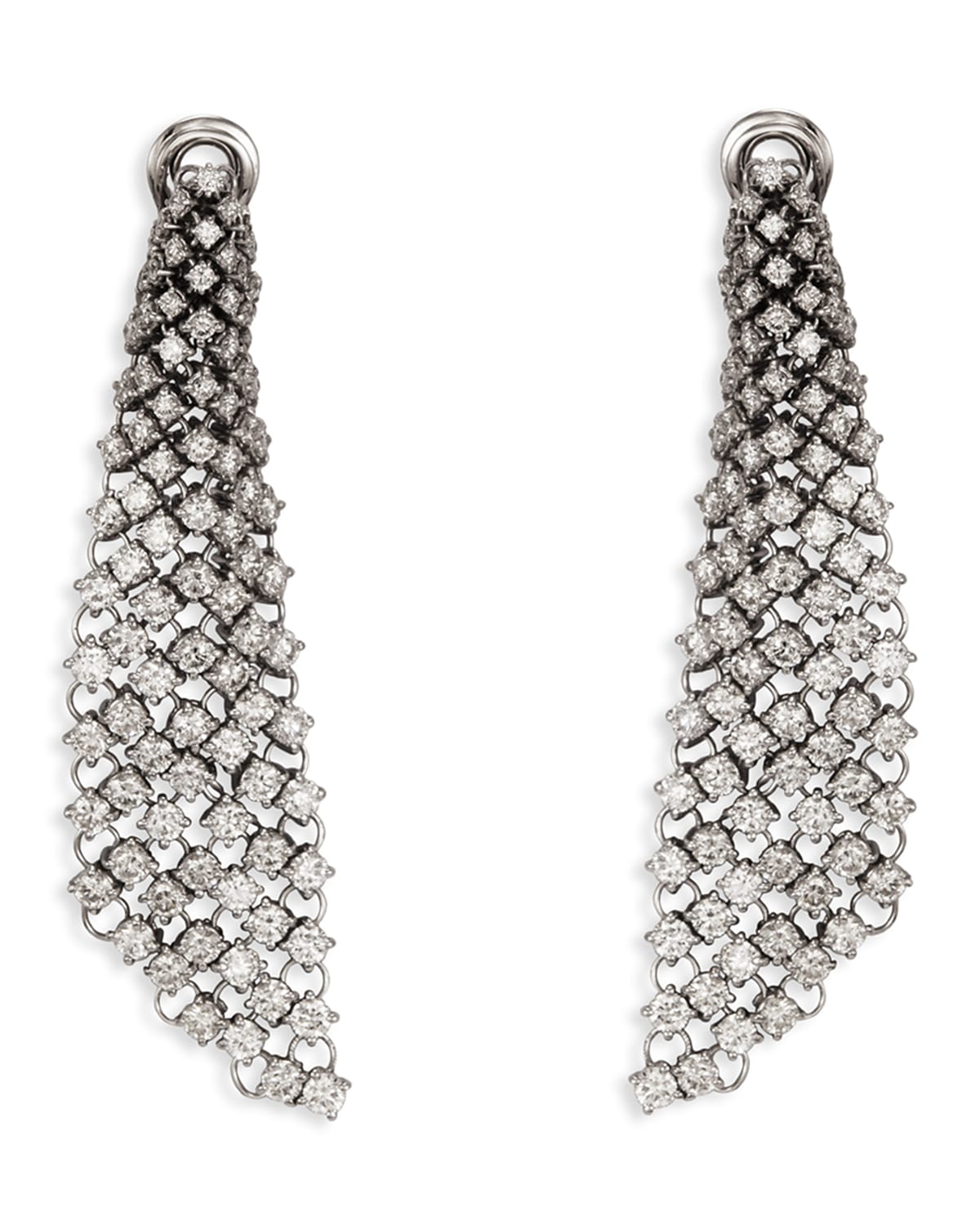 Couture 18k White Gold Diamond Mesh Drop Earrings