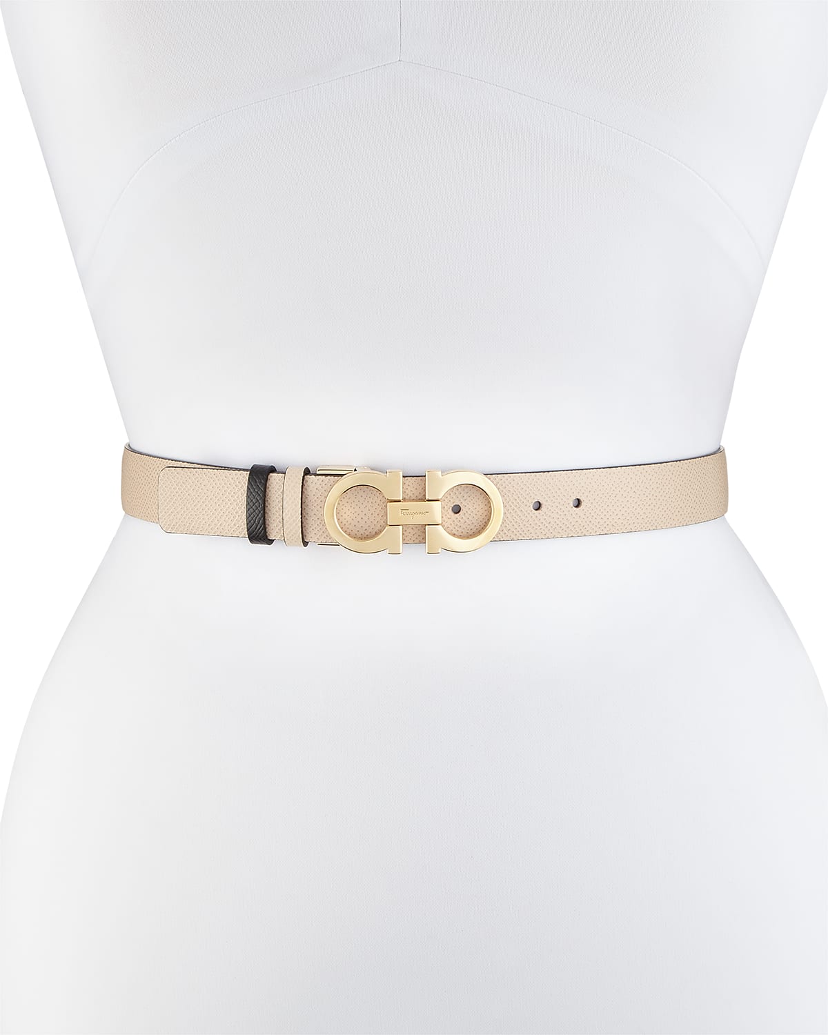 Ferragamo Gancini-buckle Reversible Leather Belt In Macadamia/gold