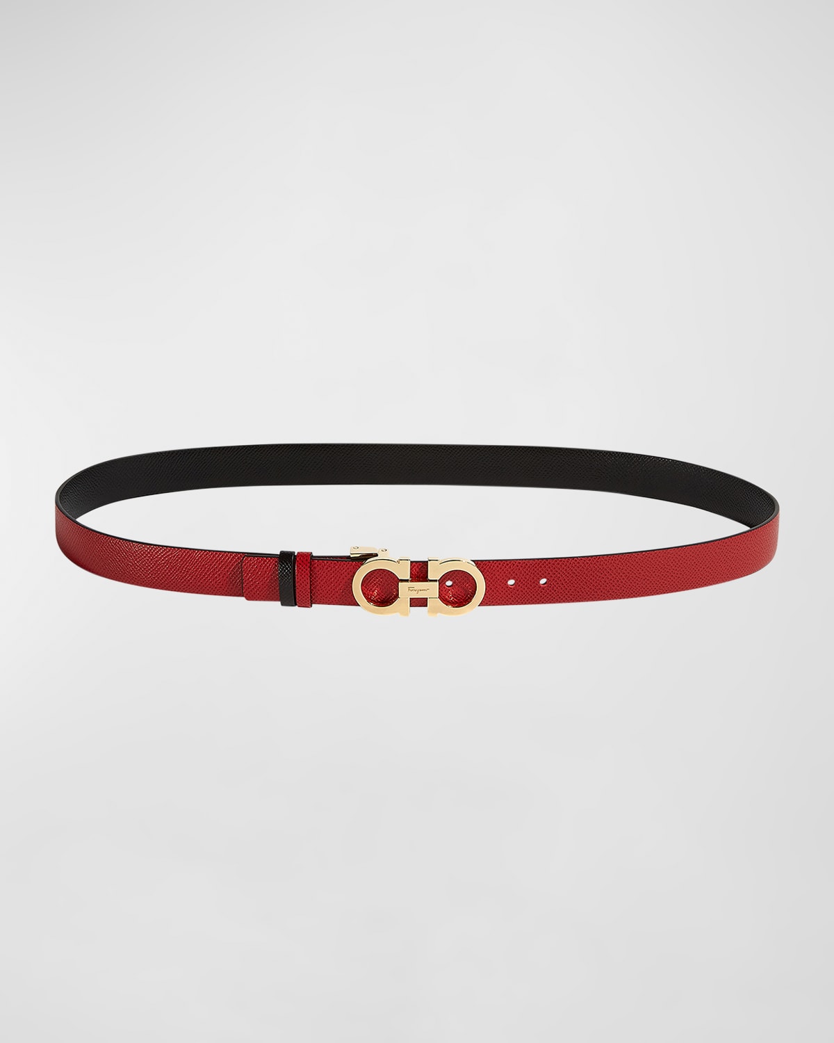 Shop Ferragamo Gancini-buckle Reversible Leather Belt In Lipstick / Gold