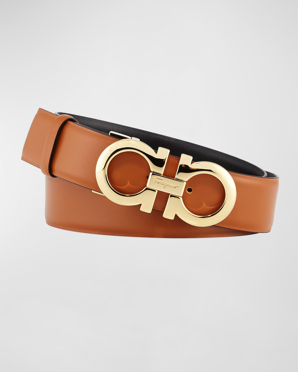 Gancini-Buckle Reversible Leather Belt