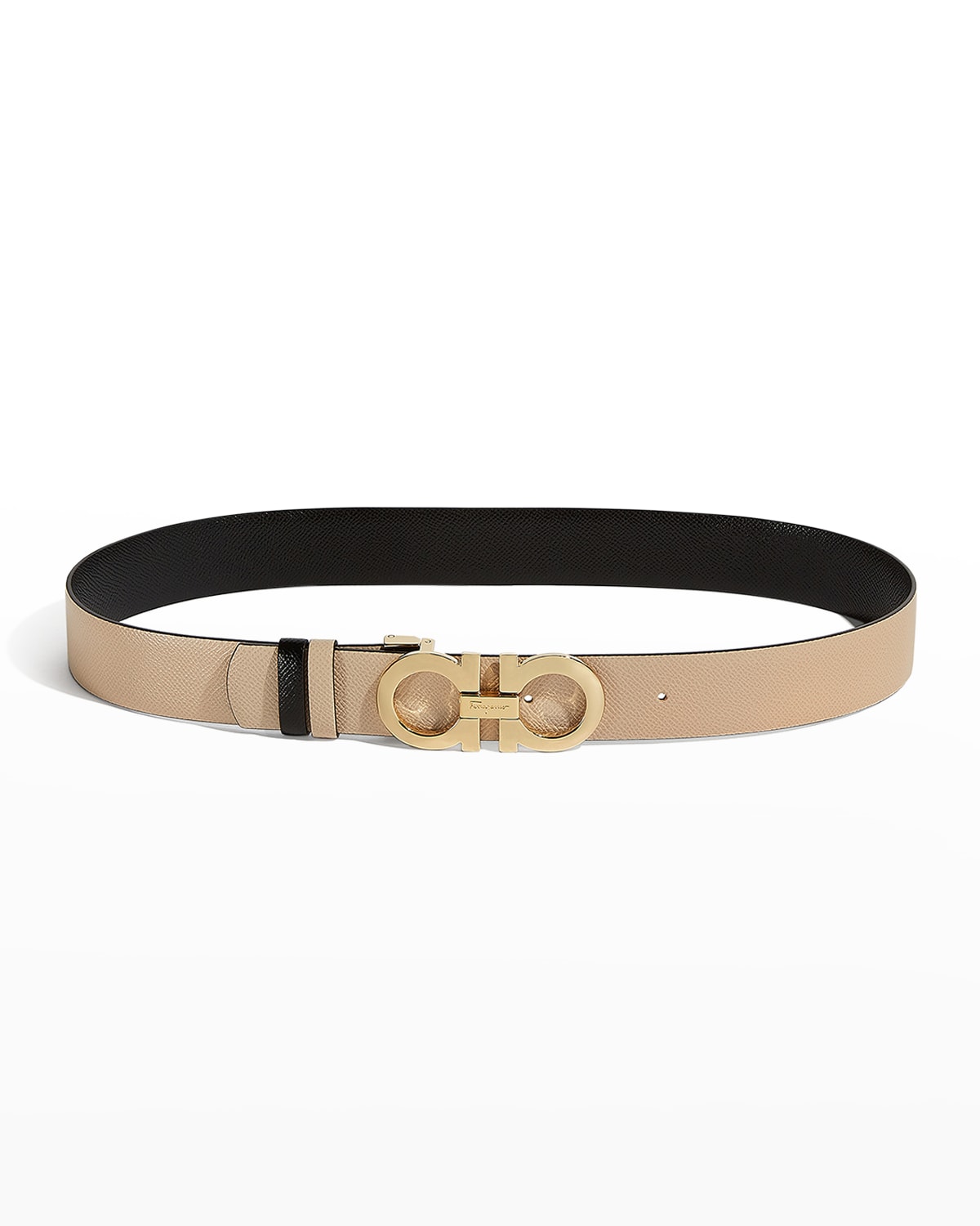 Ferragamo Gancini-buckle Reversible Leather Belt In Macadamia/gold