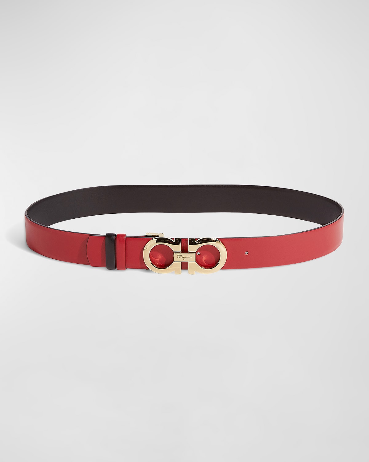 Ferragamo Double Gancio Buckle Belt In Lipstick / Gold