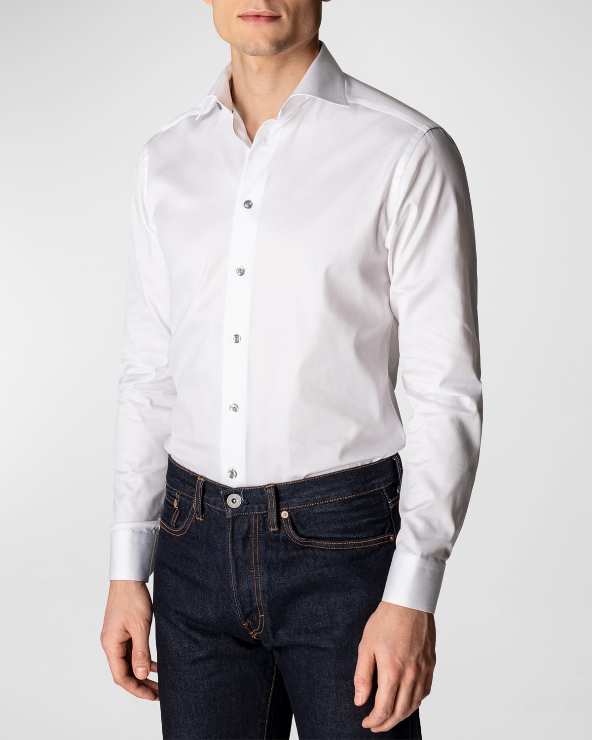 Contemporary-Fit Twill Shirt with Gray Buttons