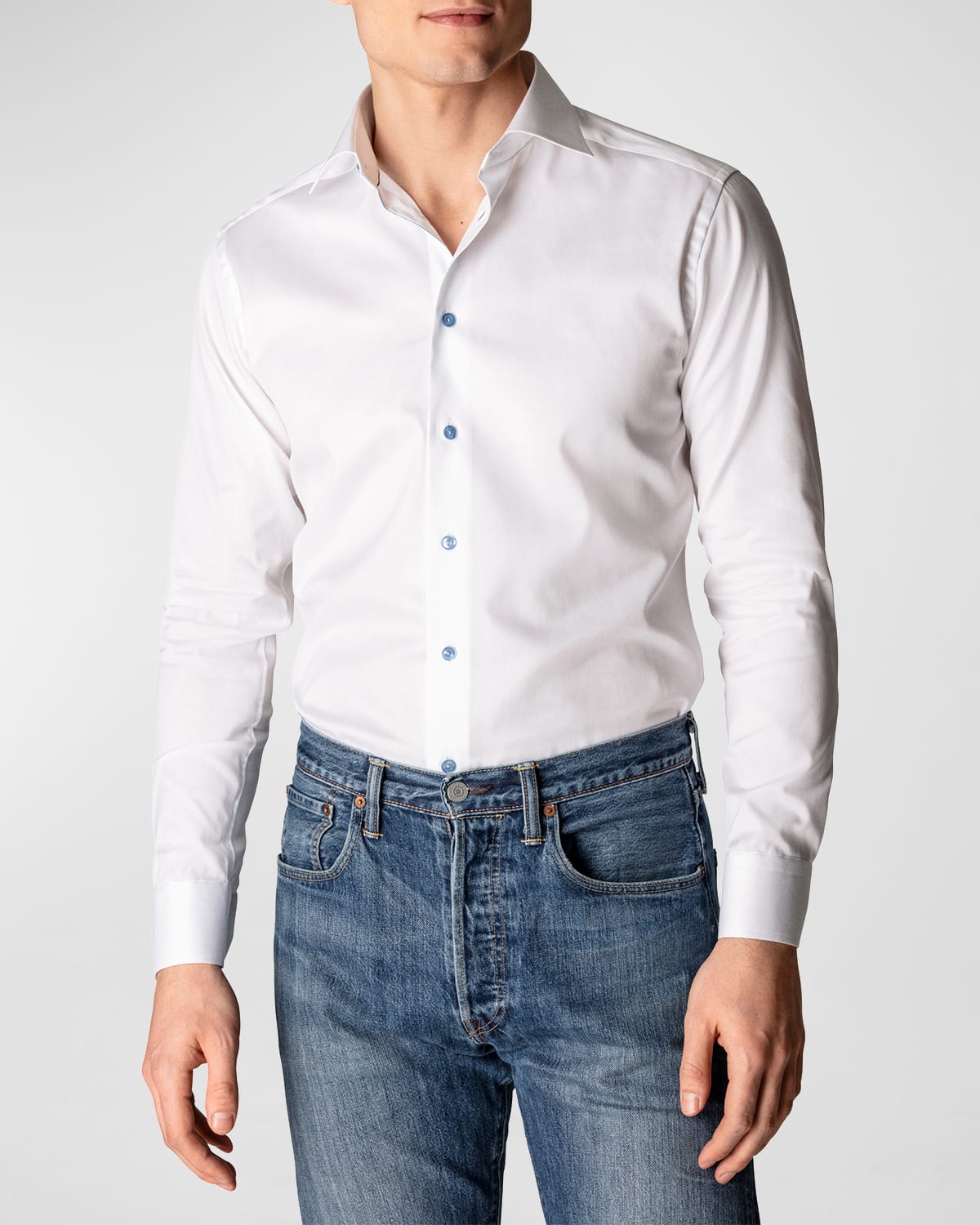 Contemporary Fit Twill Shirt with Blue Buttons