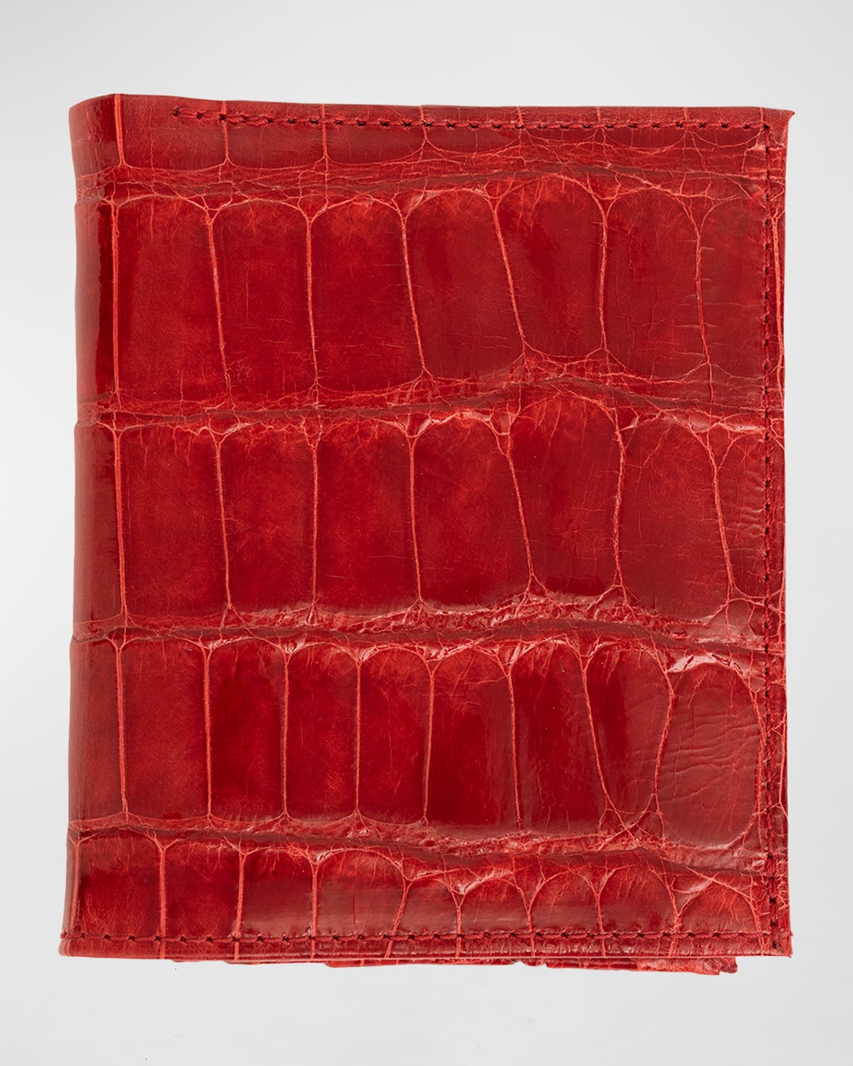 Abas Slim Alligator Bi-fold Monogram Wallet In Brilliant Red