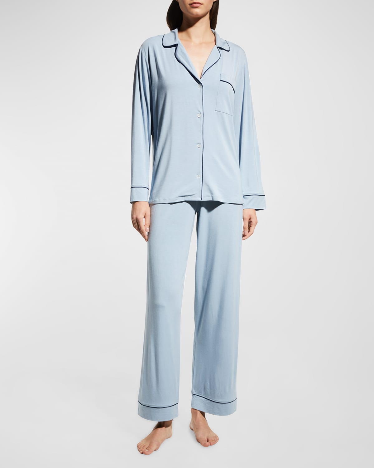 Eberjey Gisele Long Pajama Set In Ivory/navy