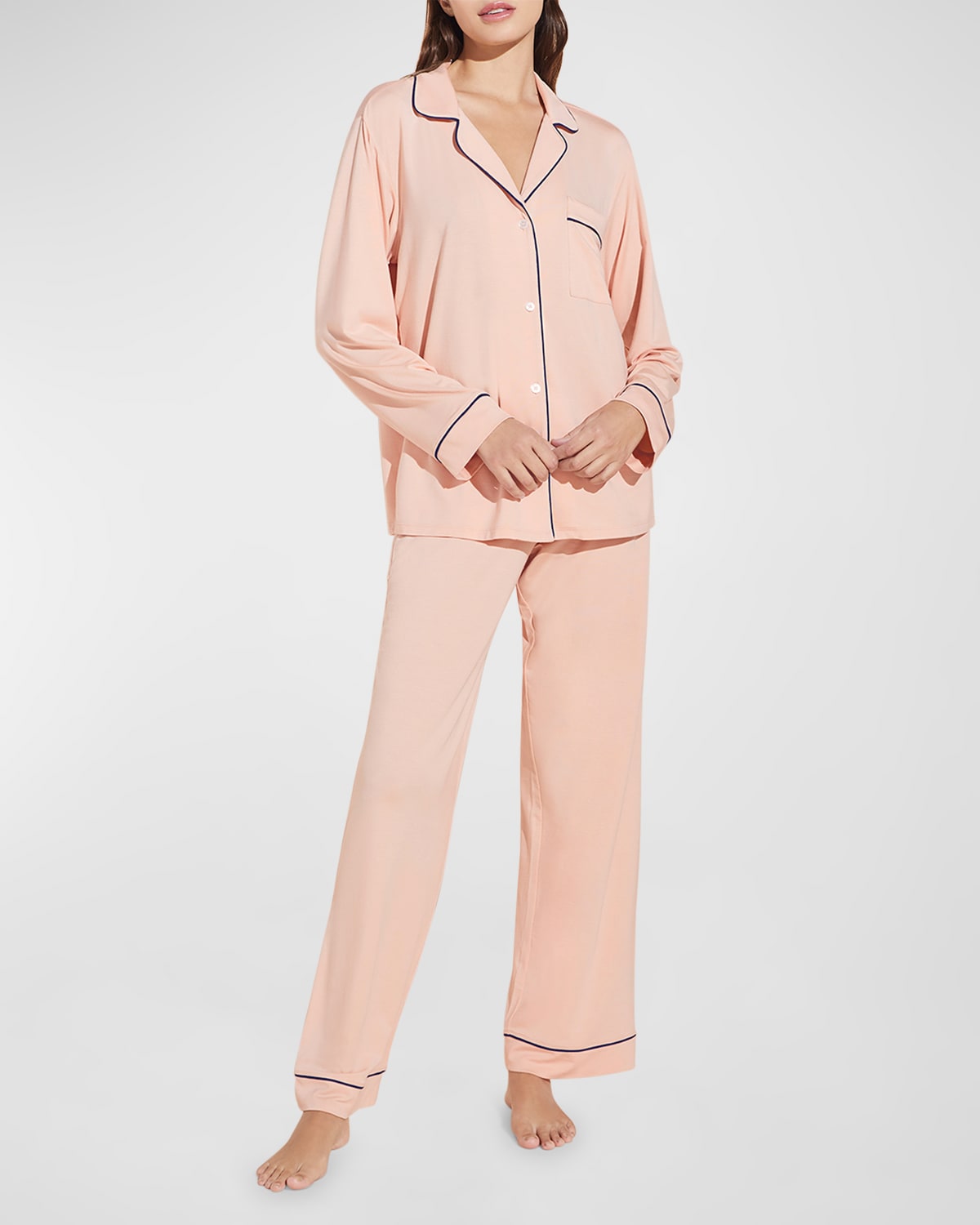 Eberjey Gisele Long Pajama Set In Rose Cloud/navy