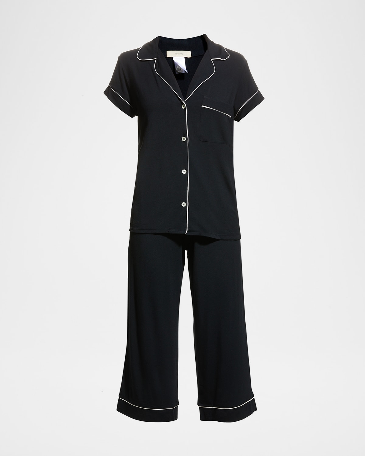 Eberjey Gisele Cropped Two-piece Jersey Pajama Set In Black/sorbet