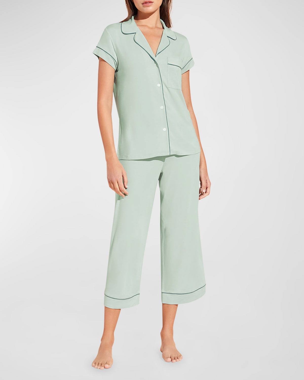 Shop Eberjey Gisele Cropped Two-piece Jersey Pajama Set In Surf Spray Agave