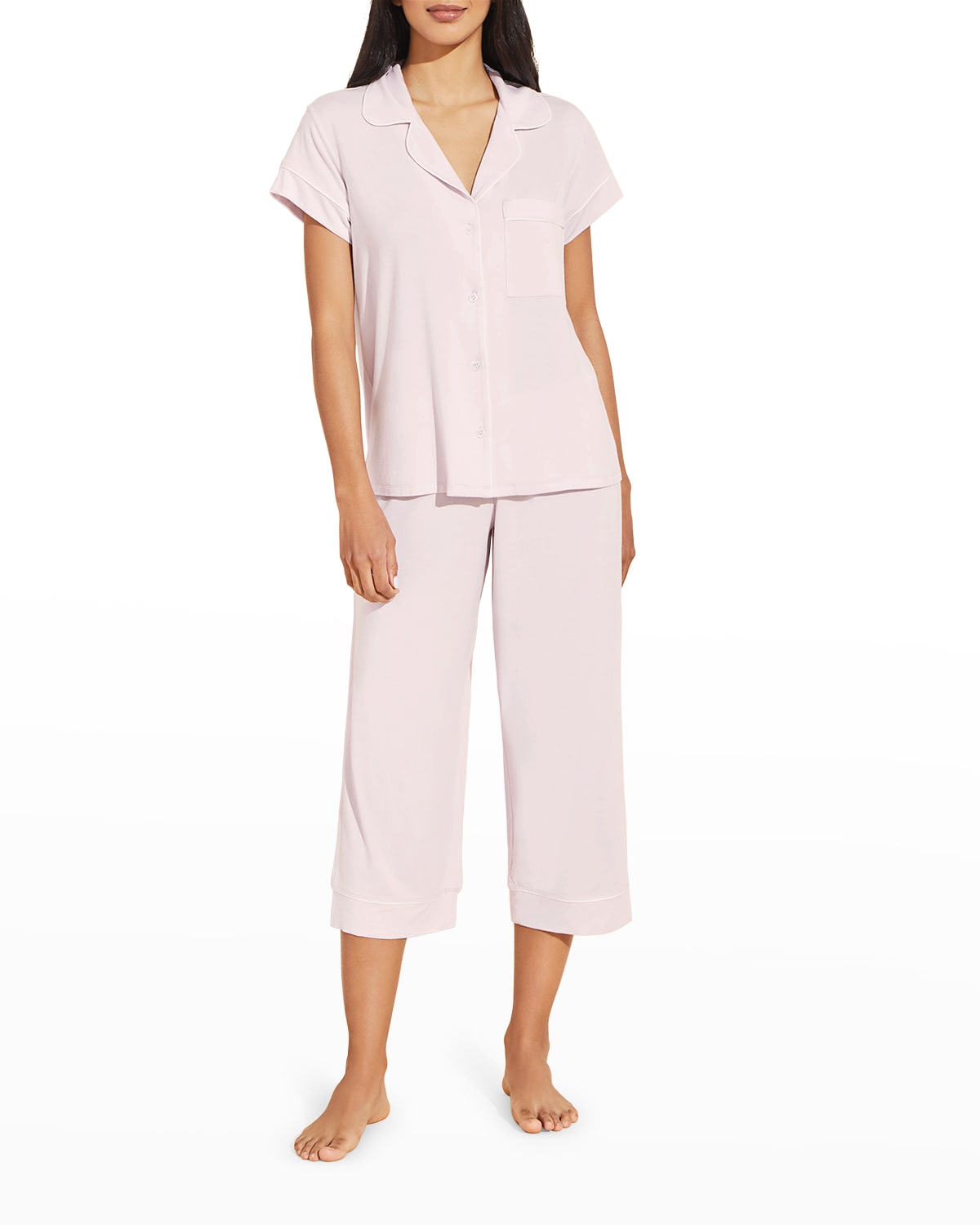 Eberjey Gisele Cropped Two-piece Jersey Pajama Set In Lilac/ivory