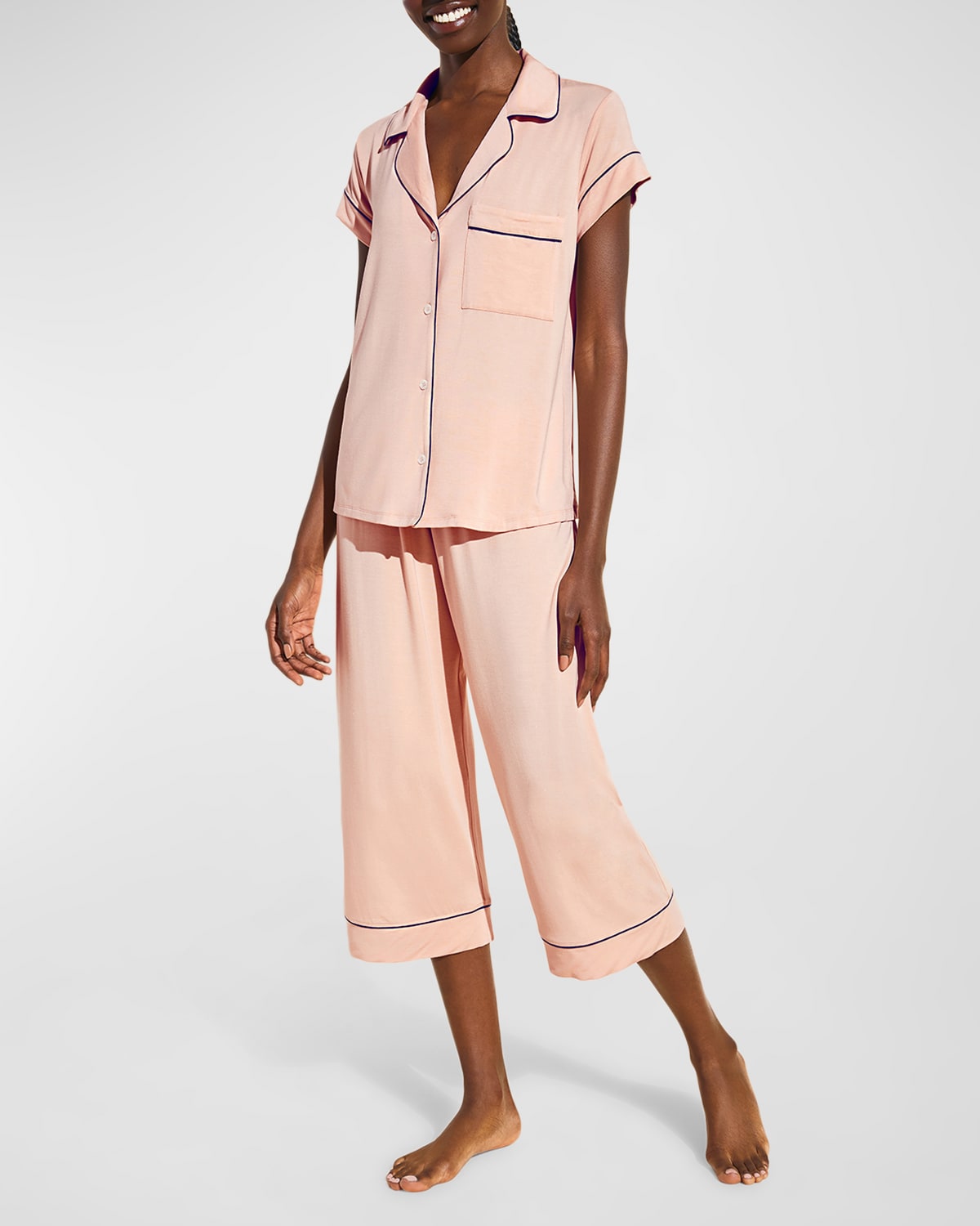 Eberjey Gisele Cropped Two-piece Jersey Pajama Set In Rose Cloud Navy