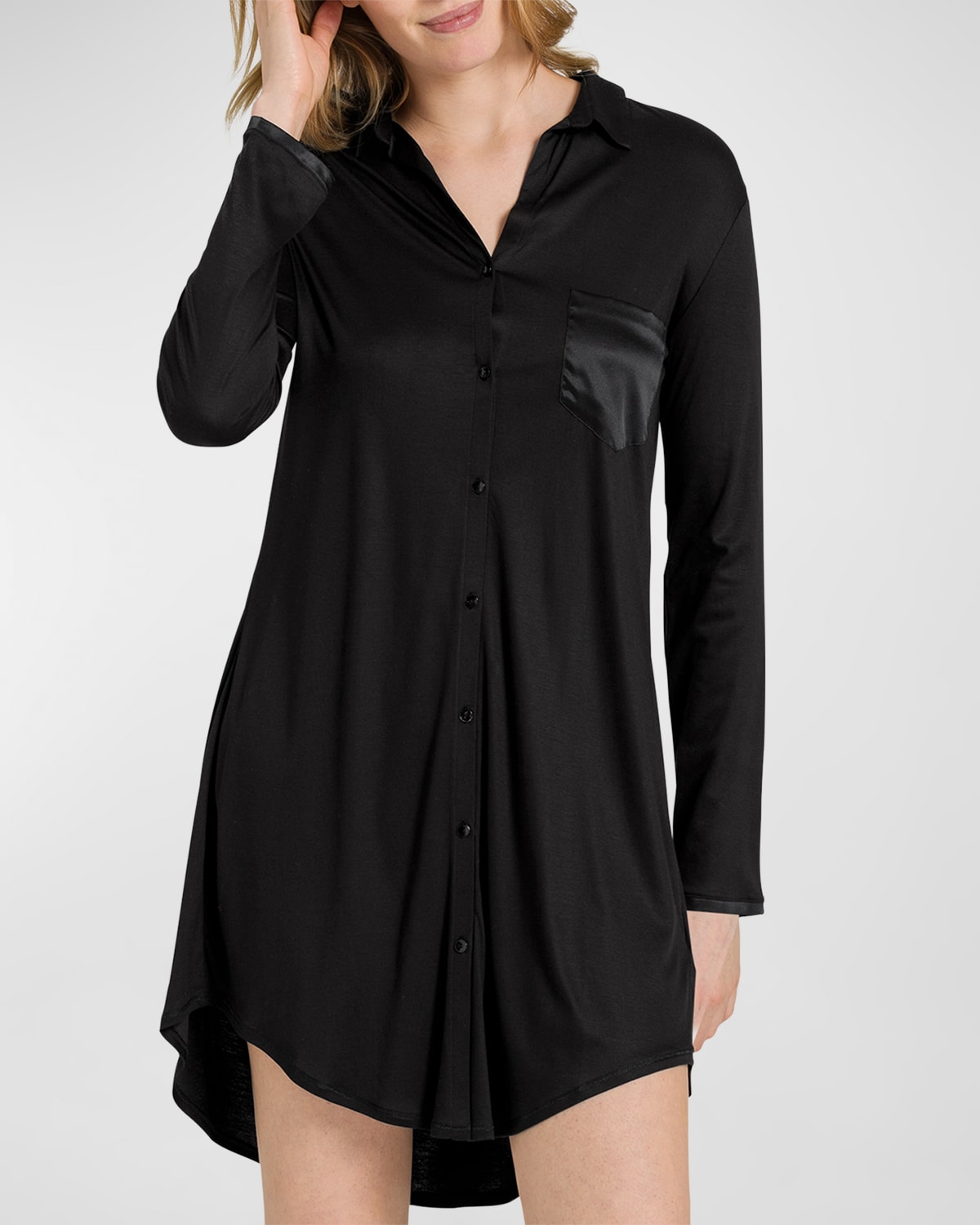 Hanro Grand Central Modal-blend Sleepshirt In Black Beauty